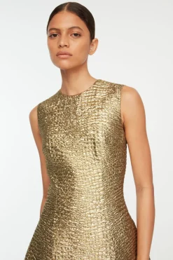 Mara Dress in Gold Metallic Seersucker