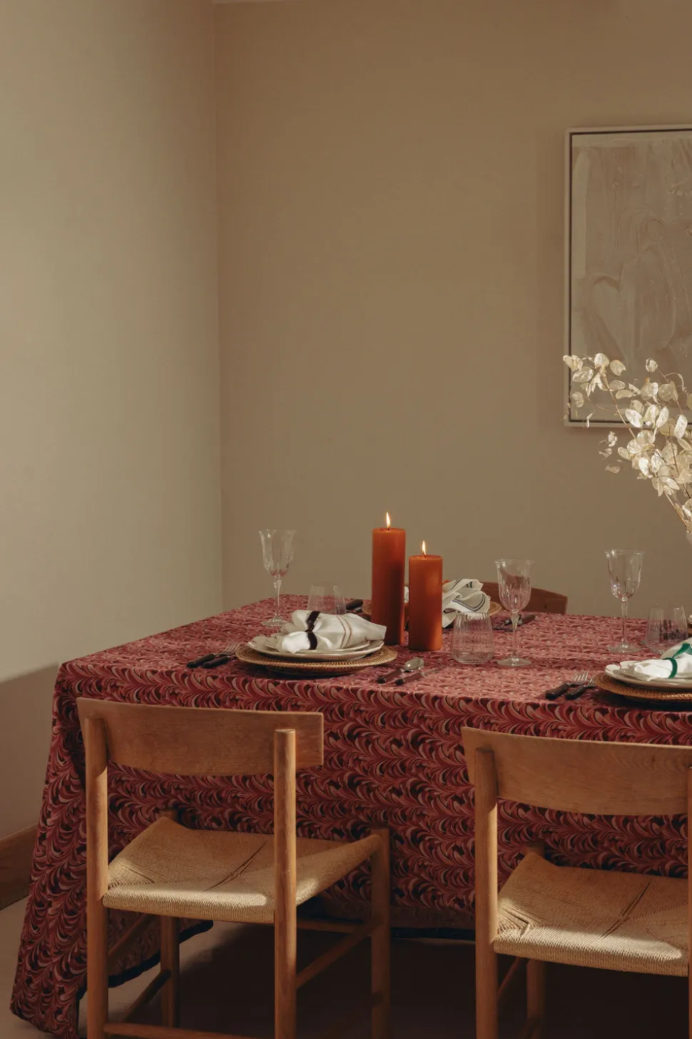 Marble Linen Tablecloth in Pink