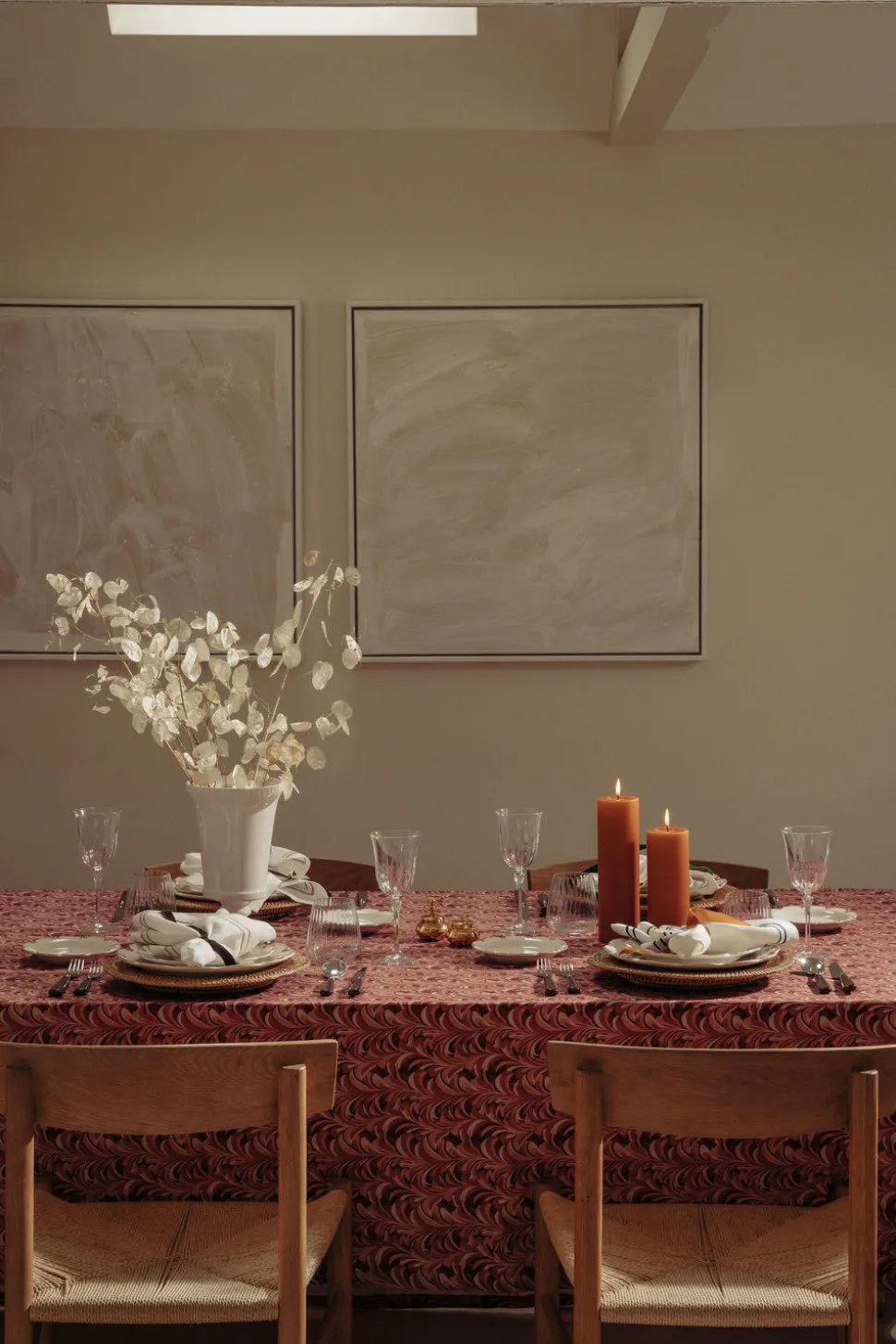 Marble Linen Tablecloth in Pink