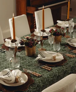 Marble Linen Tablecloth in Green