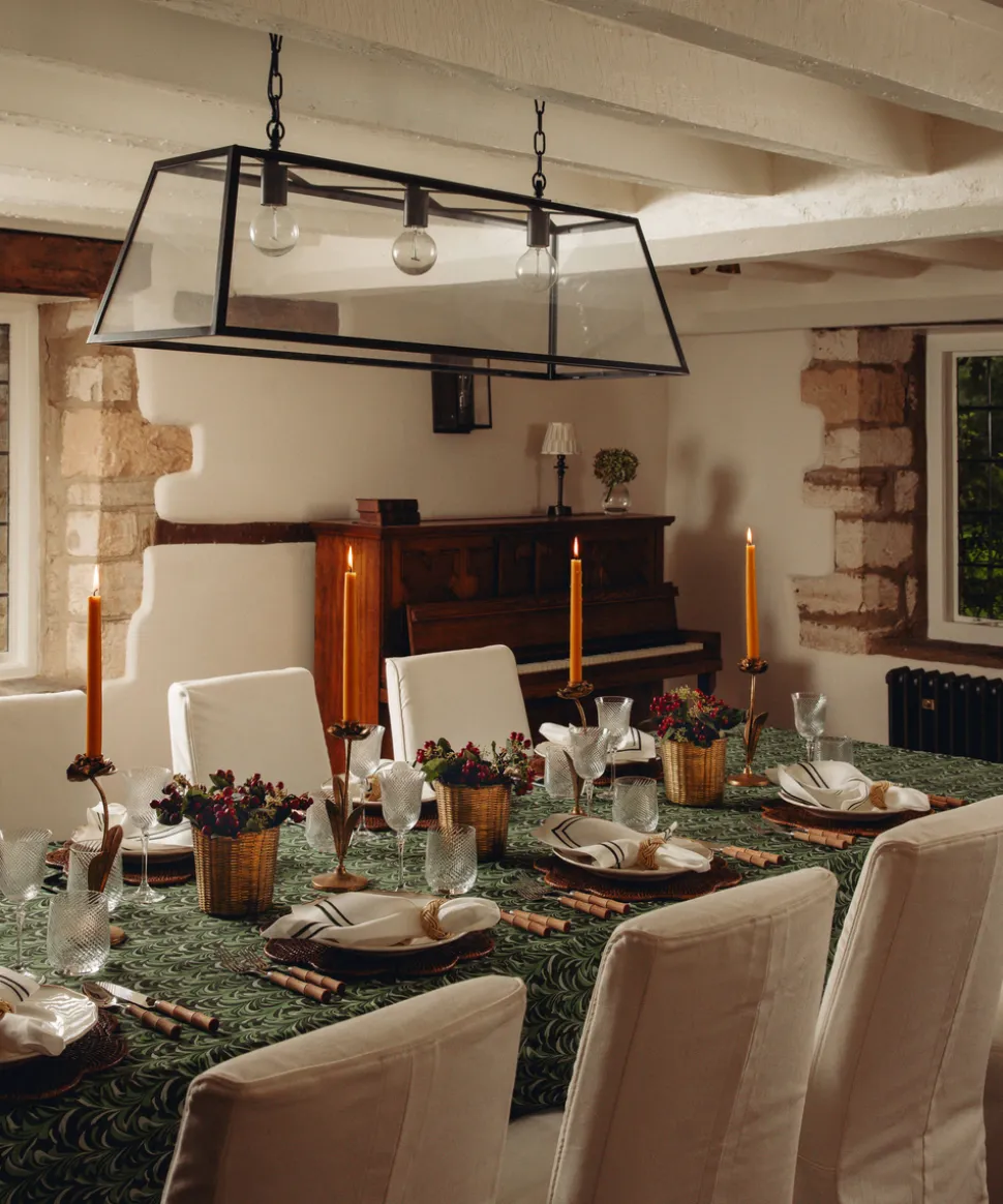 Marble Linen Tablecloth in Green