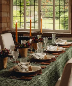Marble Linen Tablecloth in Green