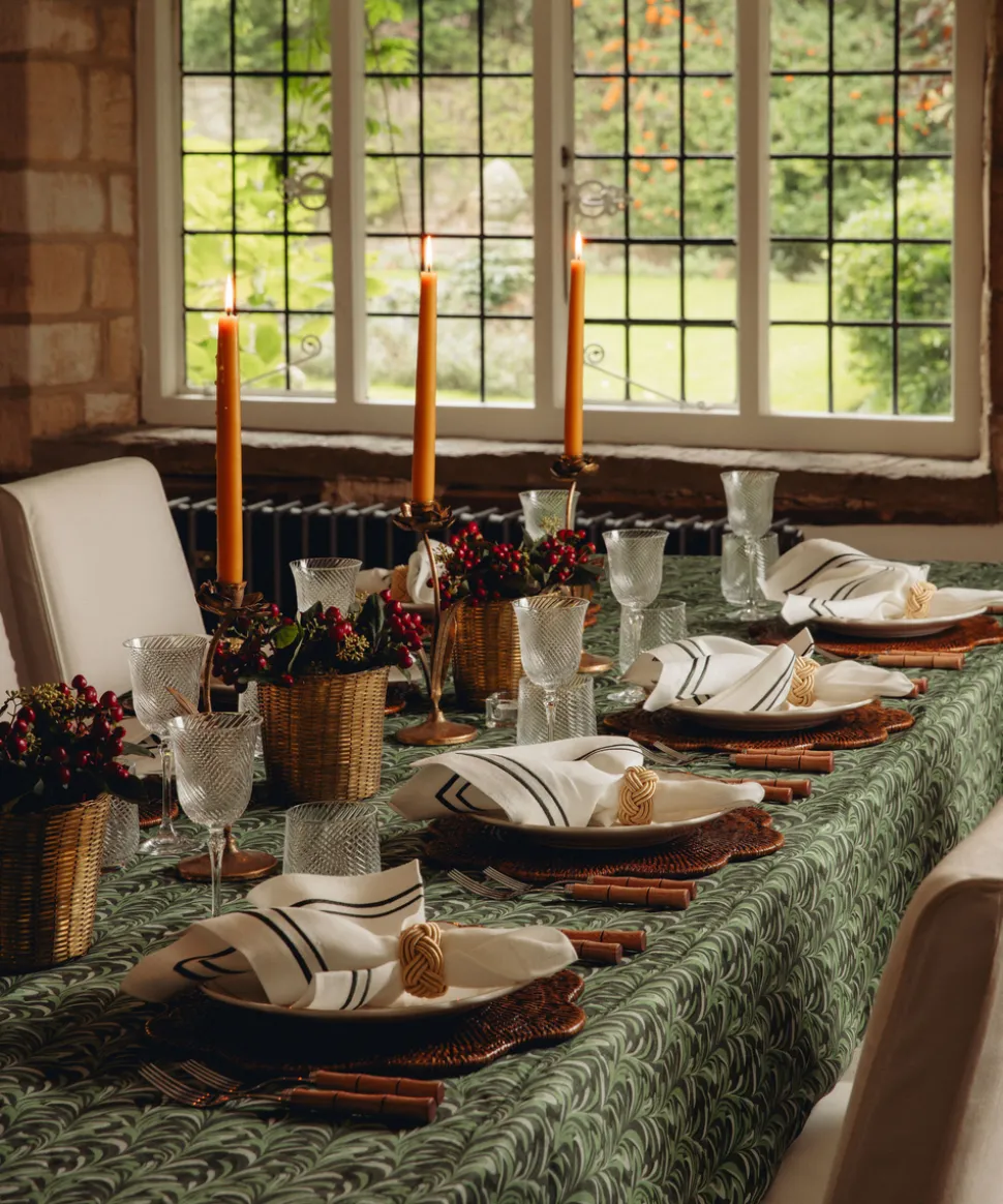 Marble Linen Tablecloth in Green