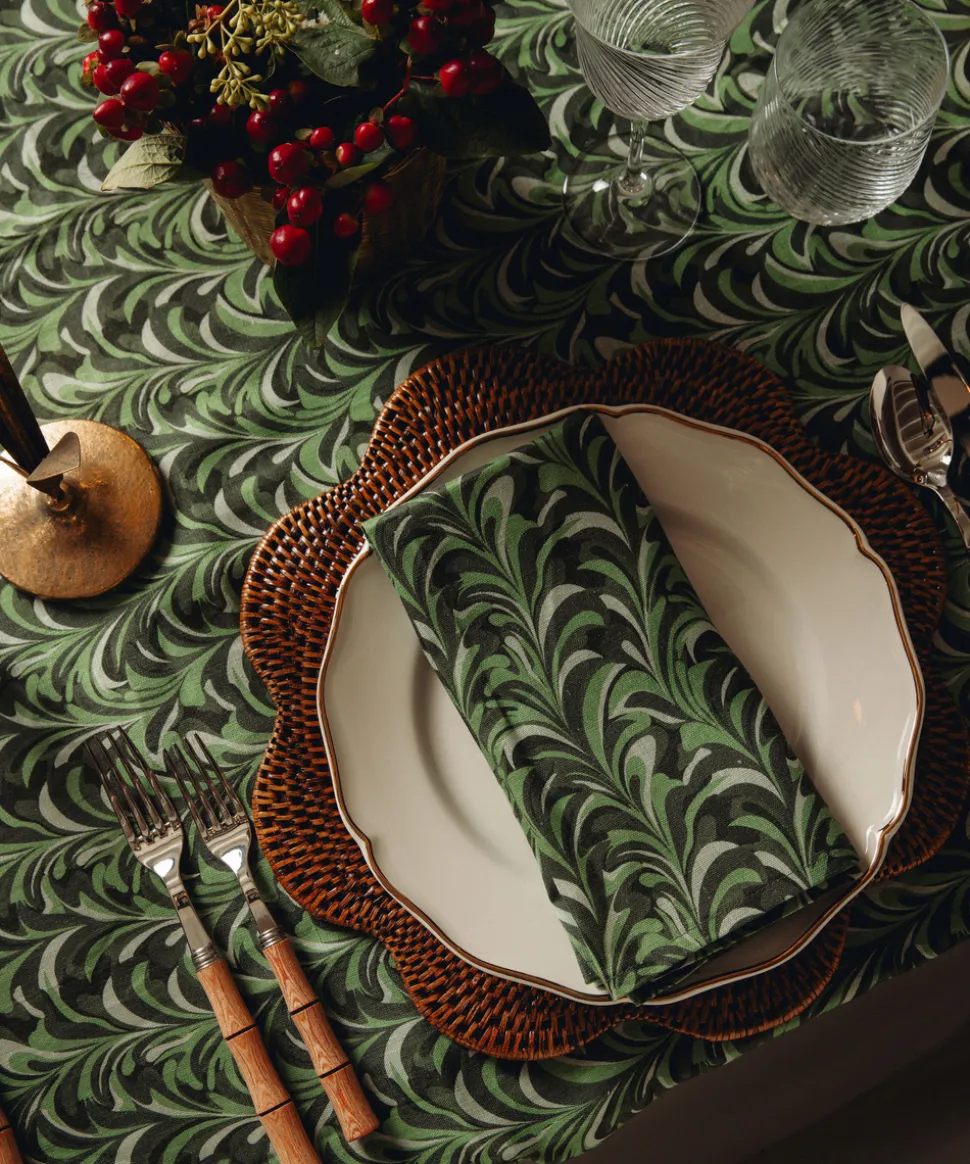 Marble Linen Tablecloth in Green