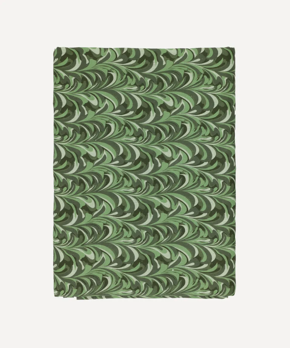 Marble Linen Tablecloth in Green