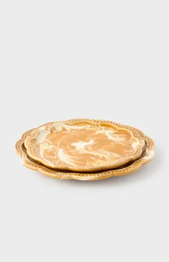 Marbled Scalloped Dessert Plate in Terracotta