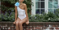 Margherita One-Piece With Blue Linen Flower