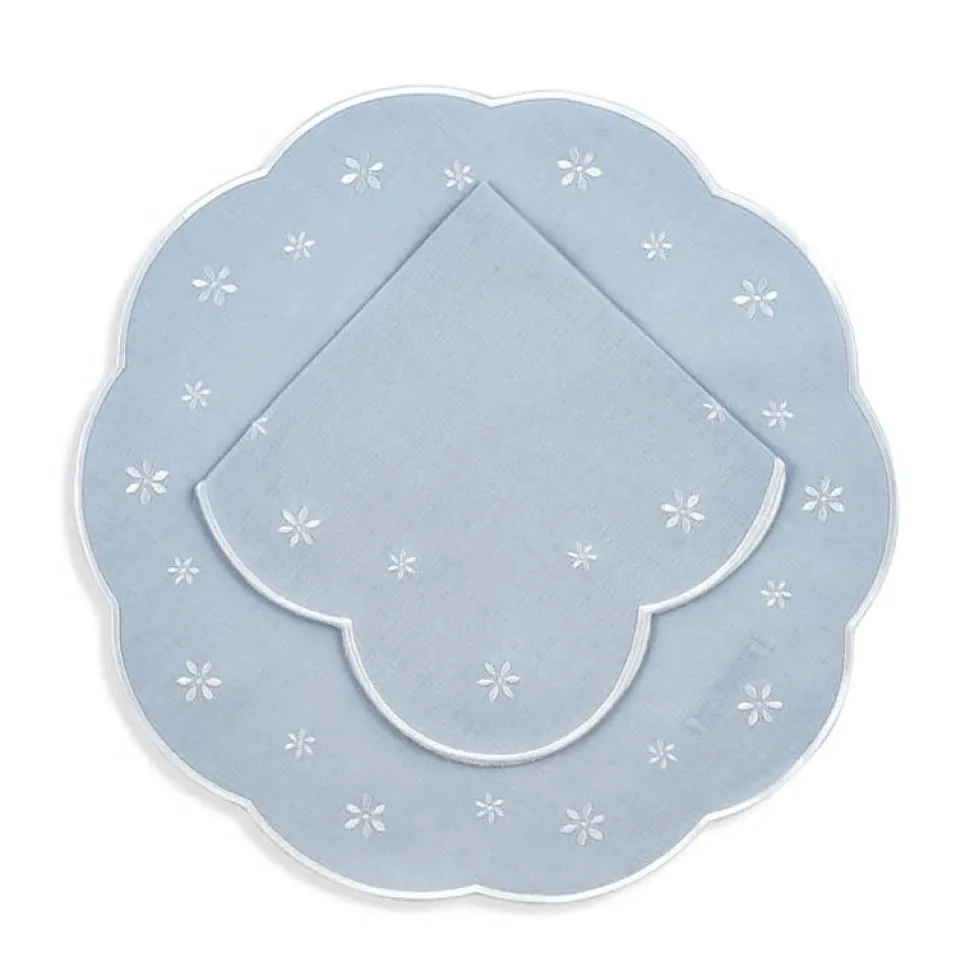 Margueritte Linen Placemats and Napkins, Set of 12 in Blue
