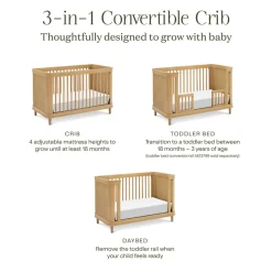 Marin with Cane 3-in-1 Convertible Crib in Honey & Honey Cane