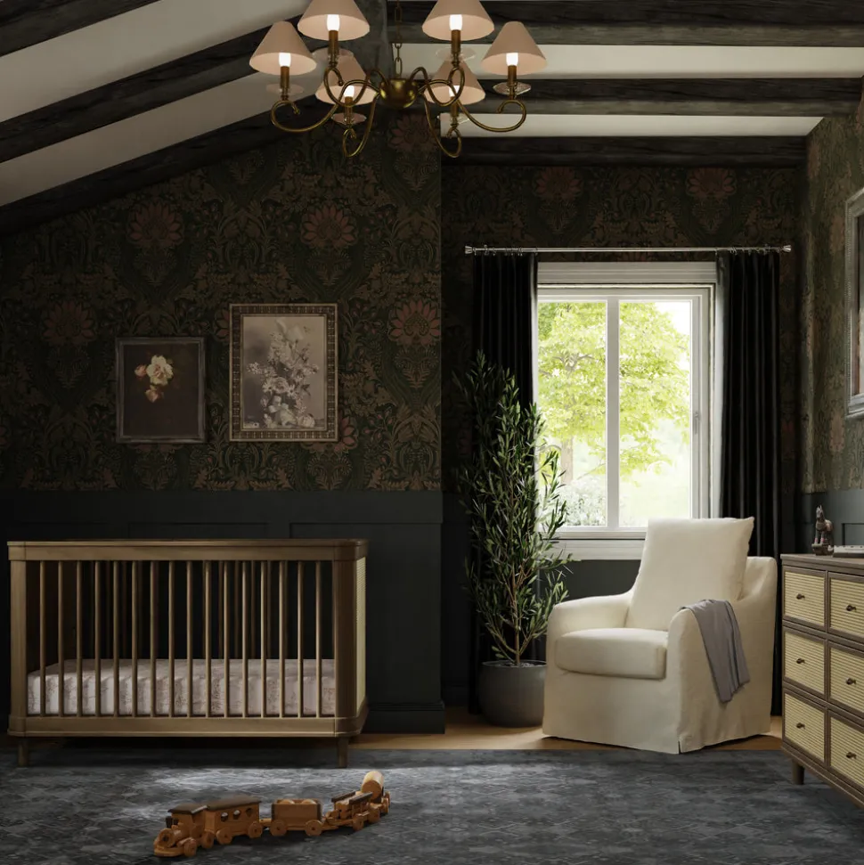 Marin with Cane 3-in-1 Convertible Crib in Natural Walnut & Blonde Cane