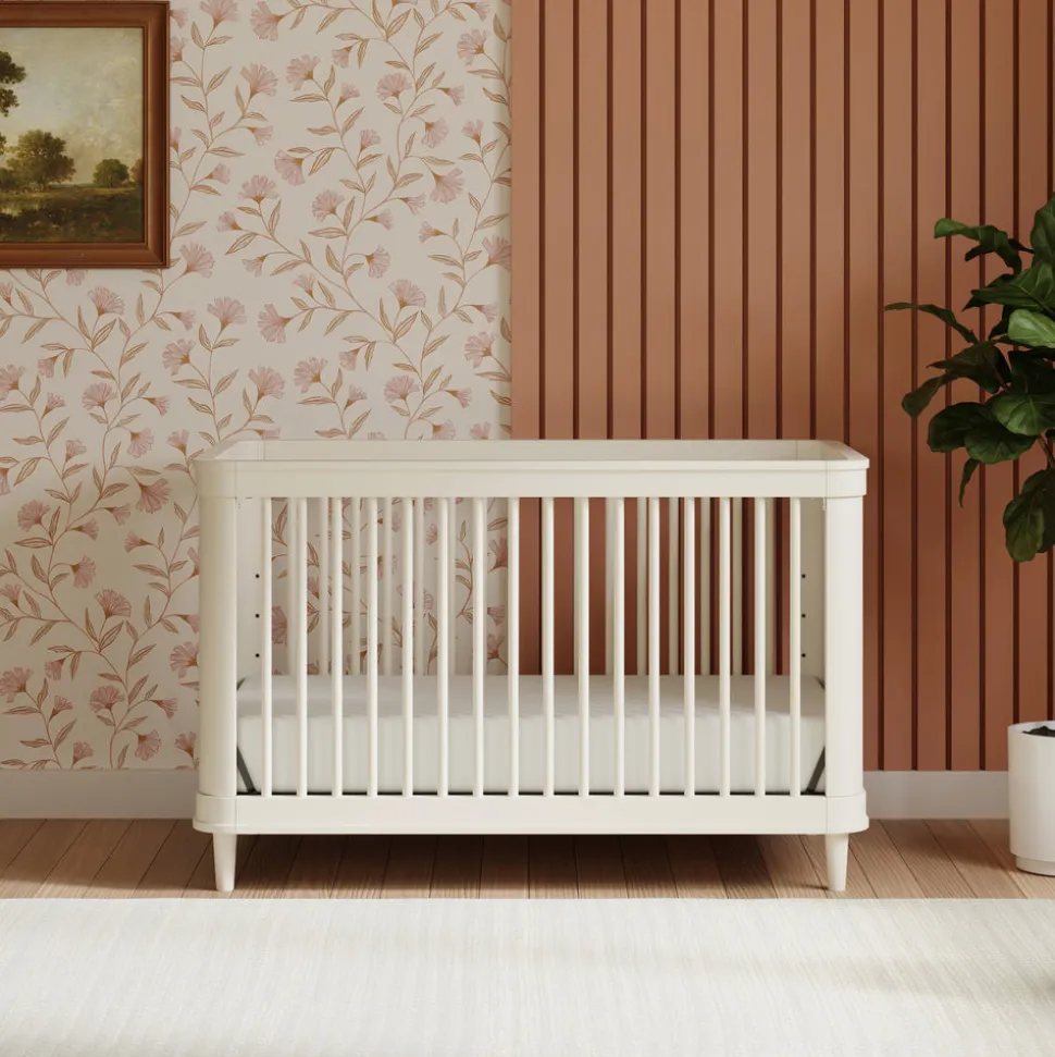 Marin with Cane 3-in-1 Convertible Crib in Warm White & Honey Cane