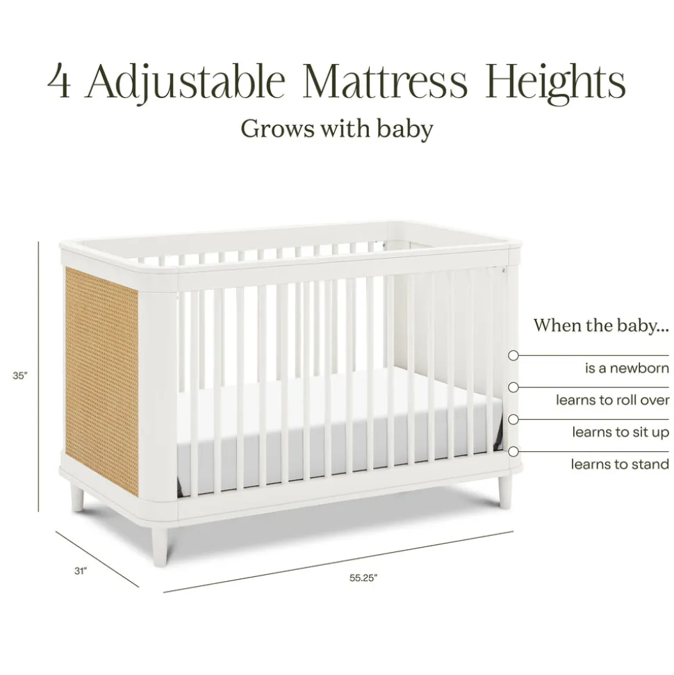 Marin with Cane 3-in-1 Convertible Crib in Warm White & Honey Cane