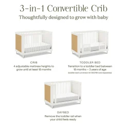 Marin with Cane 3-in-1 Convertible Crib in Warm White & Honey Cane