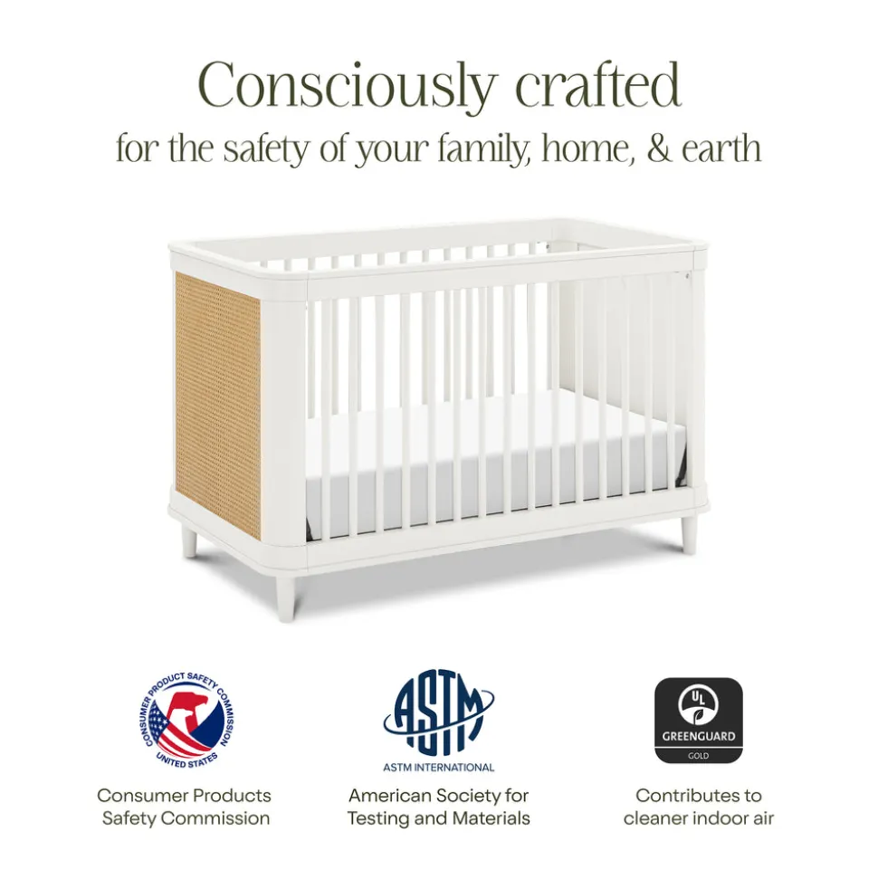 Marin with Cane 3-in-1 Convertible Crib in Warm White & Honey Cane