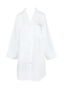 Marjorie White Cotton Nightshirt with White Piping