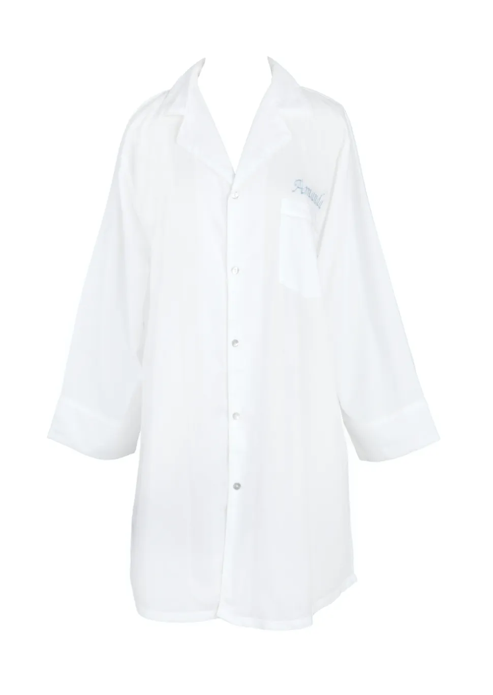 Marjorie White Cotton Nightshirt with White Piping