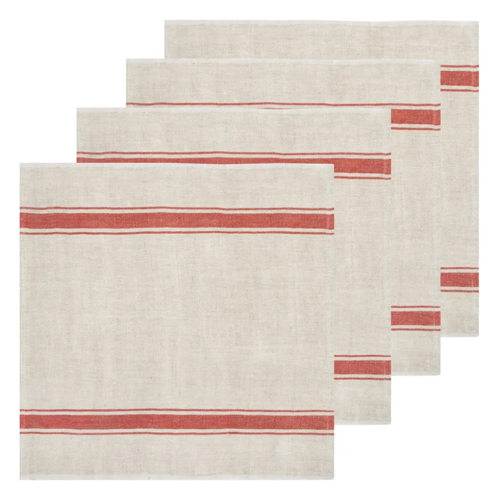 Marseille Napkins in Olive Green & Natural, Set of 4