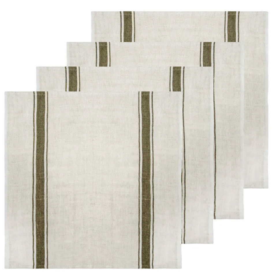 Marseille Napkins in Olive Green & Natural, Set of 4