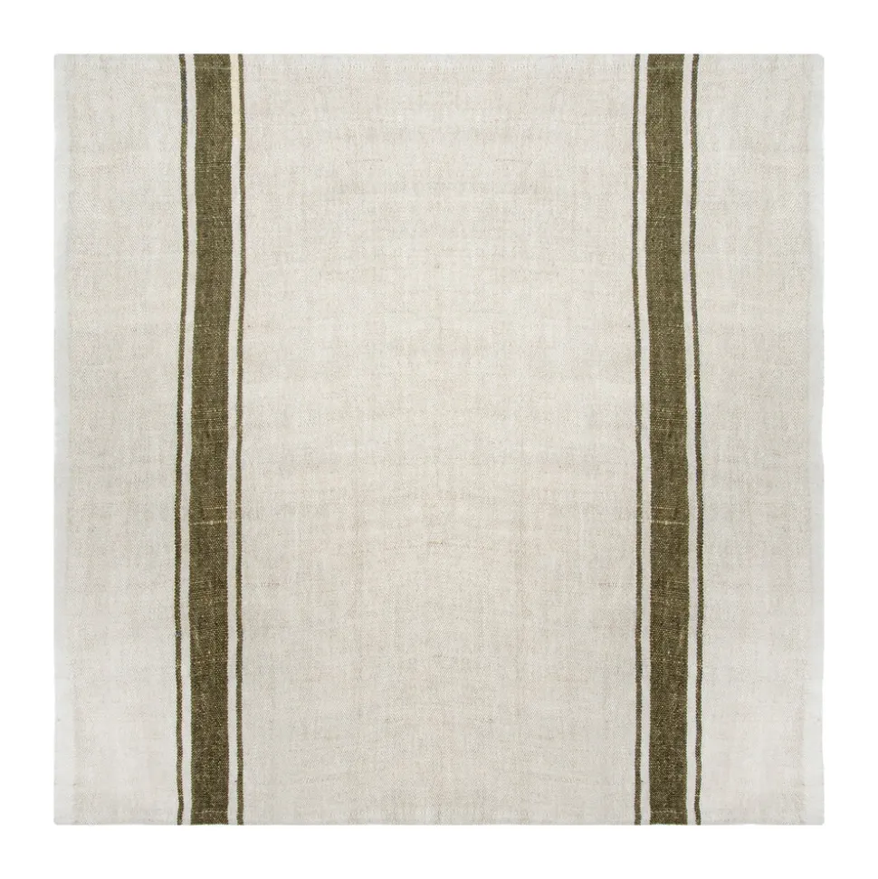 Marseille Napkins in Olive Green & Natural, Set of 4