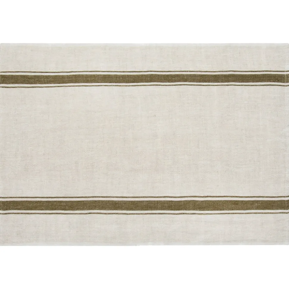 Marseille Tea Towels in Olive Green & Natural, Set of 2