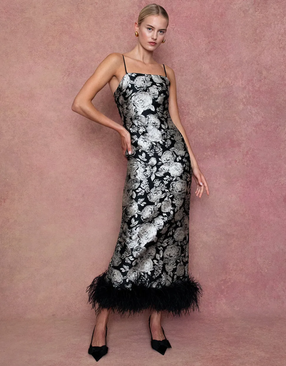 Marte Jacquard Maxi Dress in Floral Black
