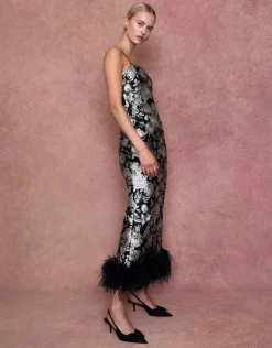 Marte Jacquard Maxi Dress in Floral Black