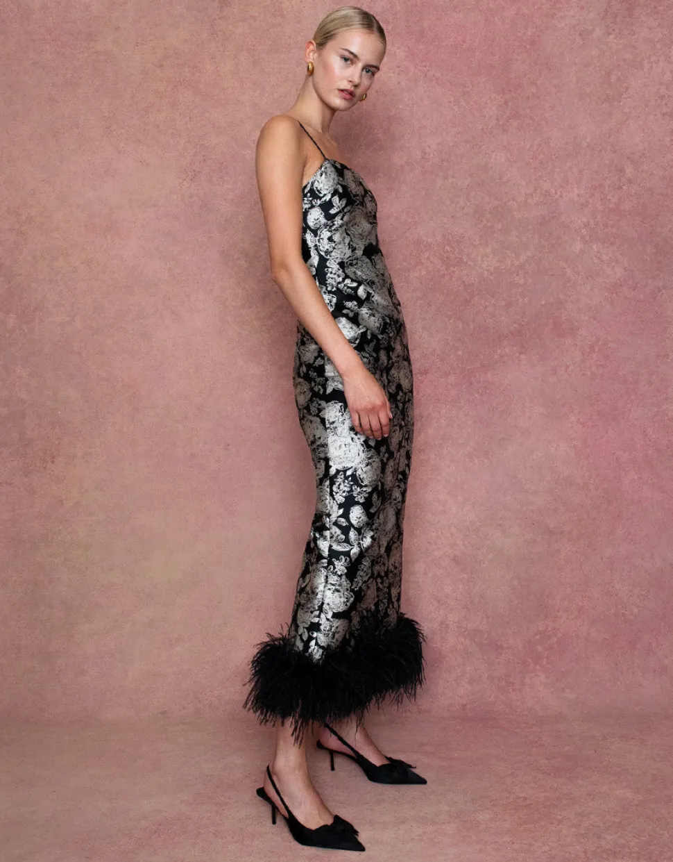 Marte Jacquard Maxi Dress in Floral Black