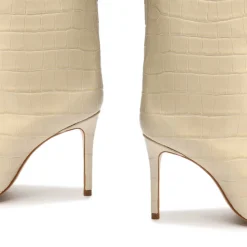 Maryana Crocodile-Embossed Leather Boot in Eggshell