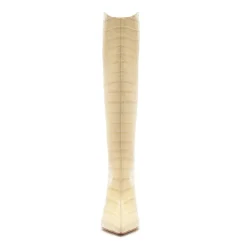 Maryana Wide Crocodile-Embossed Leather Boot in Beige