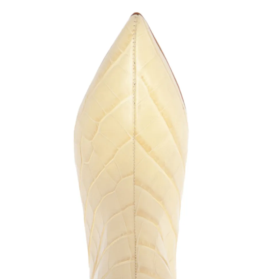 Maryana Wide Crocodile-Embossed Leather Boot in Beige