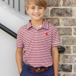 Match Point Polo in Rhode Island Red & Narragansett Navy Stripe