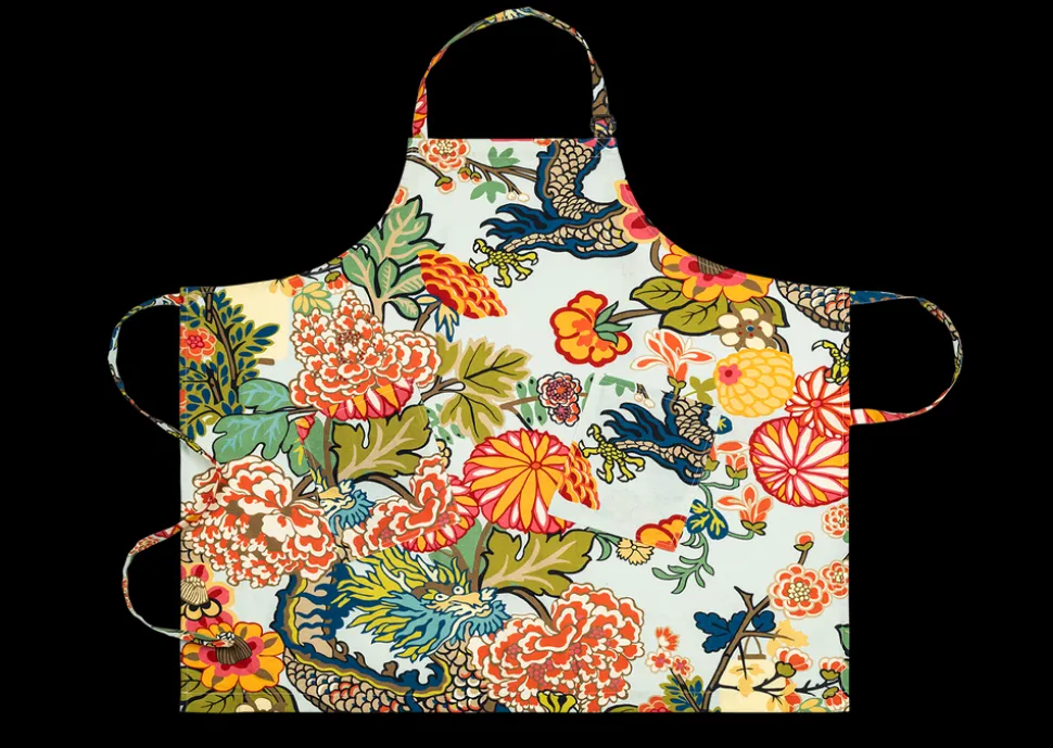Matouk Schumacher Linen Apron in Chiang Mai Dragon Aquamarine