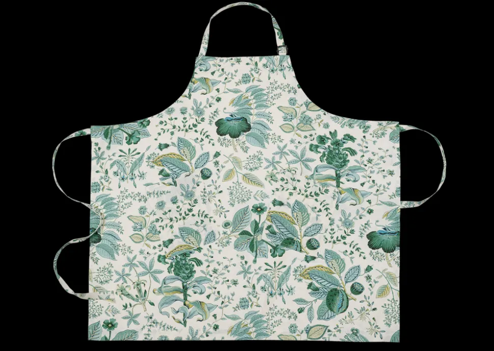 Matouk Schumacher Linen Apron in Pomegranate Emerald