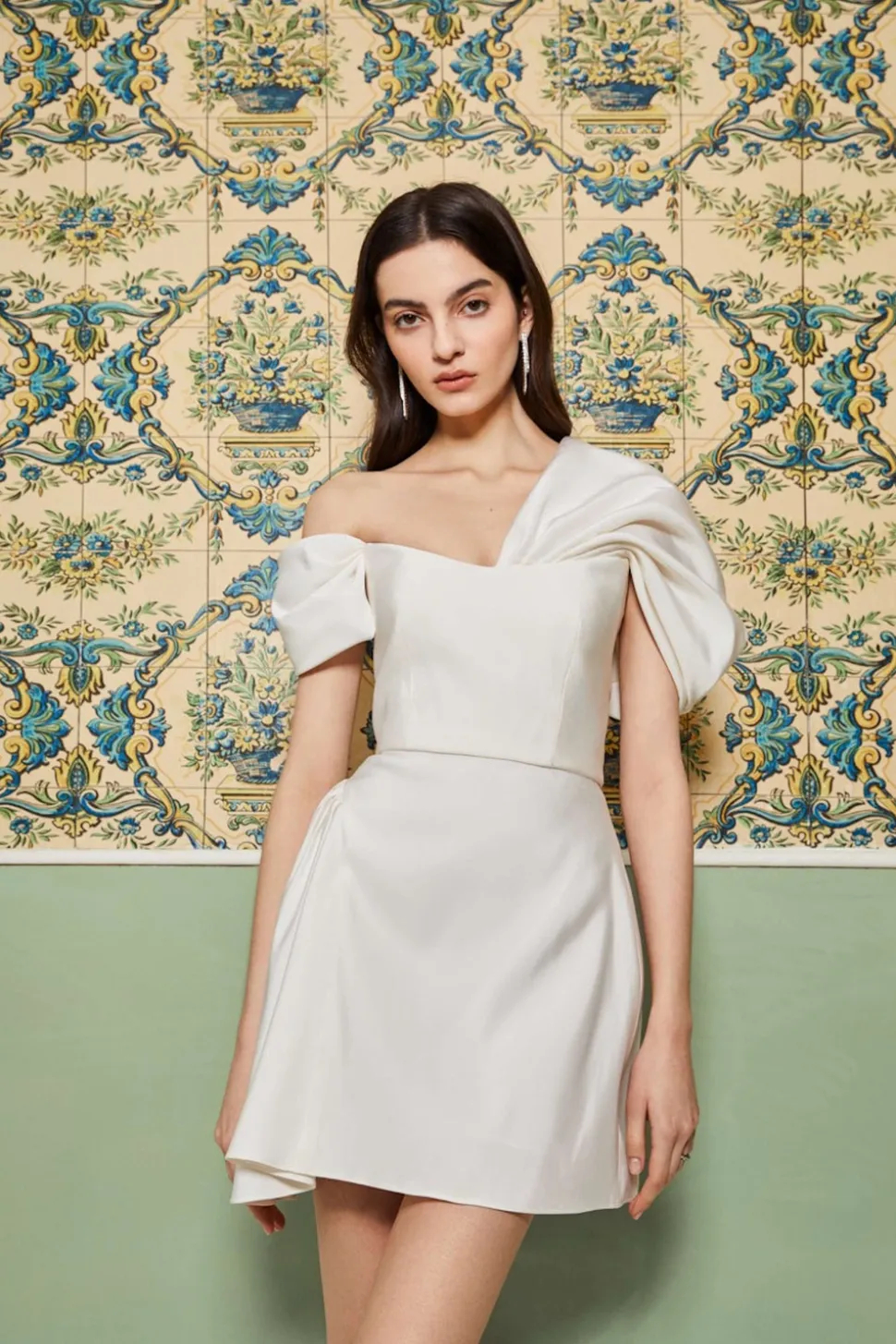 Maya White Silk Asymmetric Mini Dress