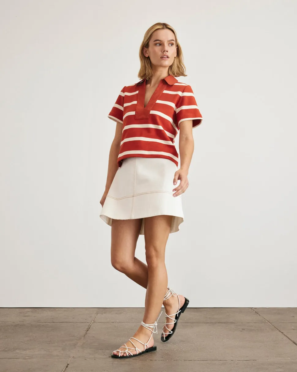 Melanie Top in Brick & Cream Stripe