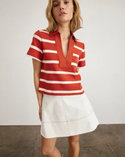 Melanie Top in Brick & Cream Stripe