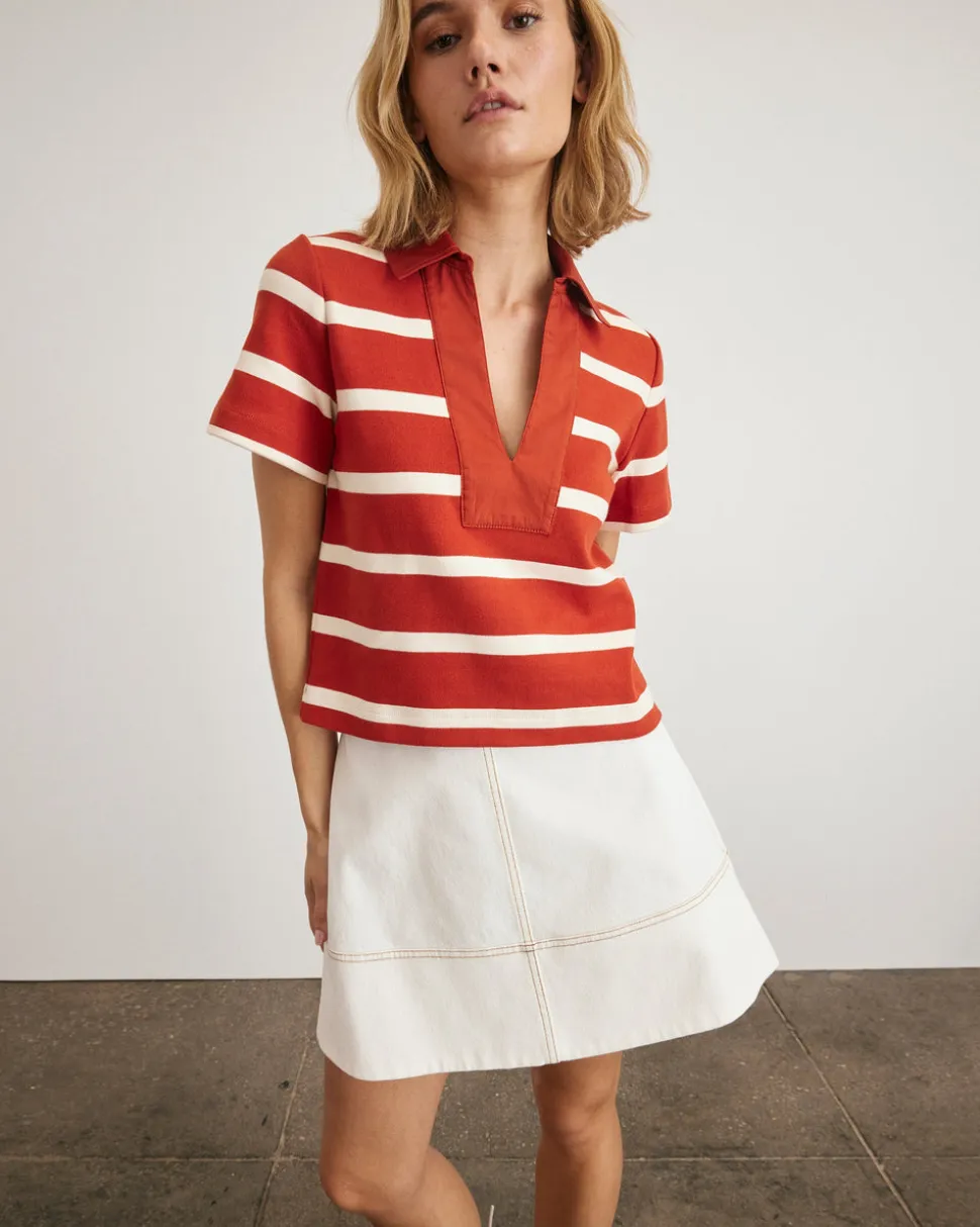 Melanie Top in Brick & Cream Stripe