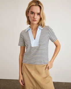 Melanie Top in Cream & Maritime Blue Stripe