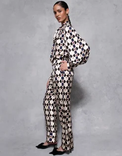 Melia Silk Twill Trouser in Beige Lock