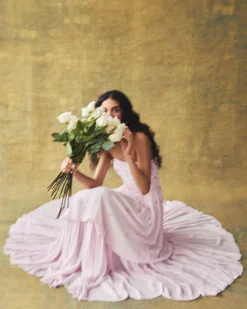 Melissa Dress in Peony Georgette with Miniature Flower Embellishment