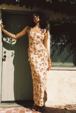 Melrose Maxi Slip Dress in Italian Oranges