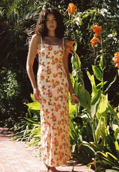 Melrose Maxi Slip Dress in Italian Oranges