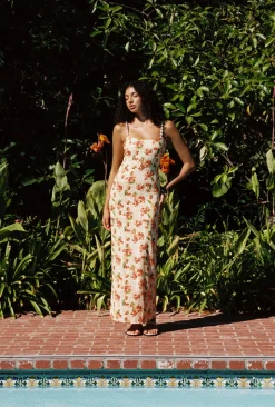 Melrose Maxi Slip Dress in Italian Oranges