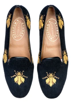 Men's Bee Black Needlepoint Slipper