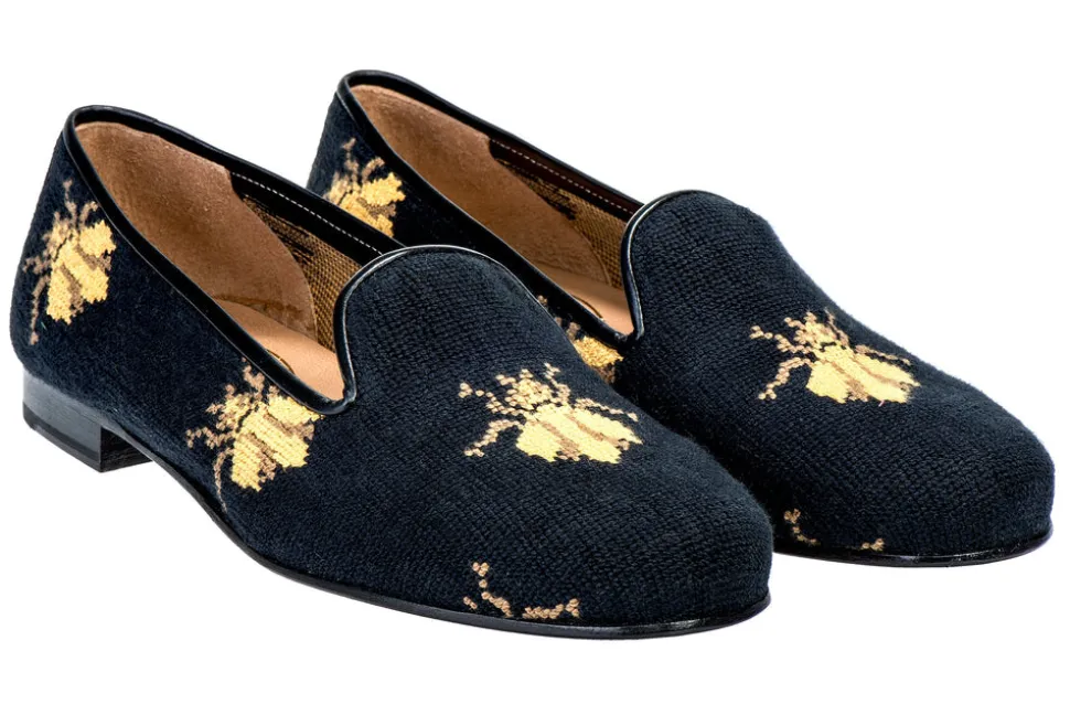 Men's Bee Black Needlepoint Slipper