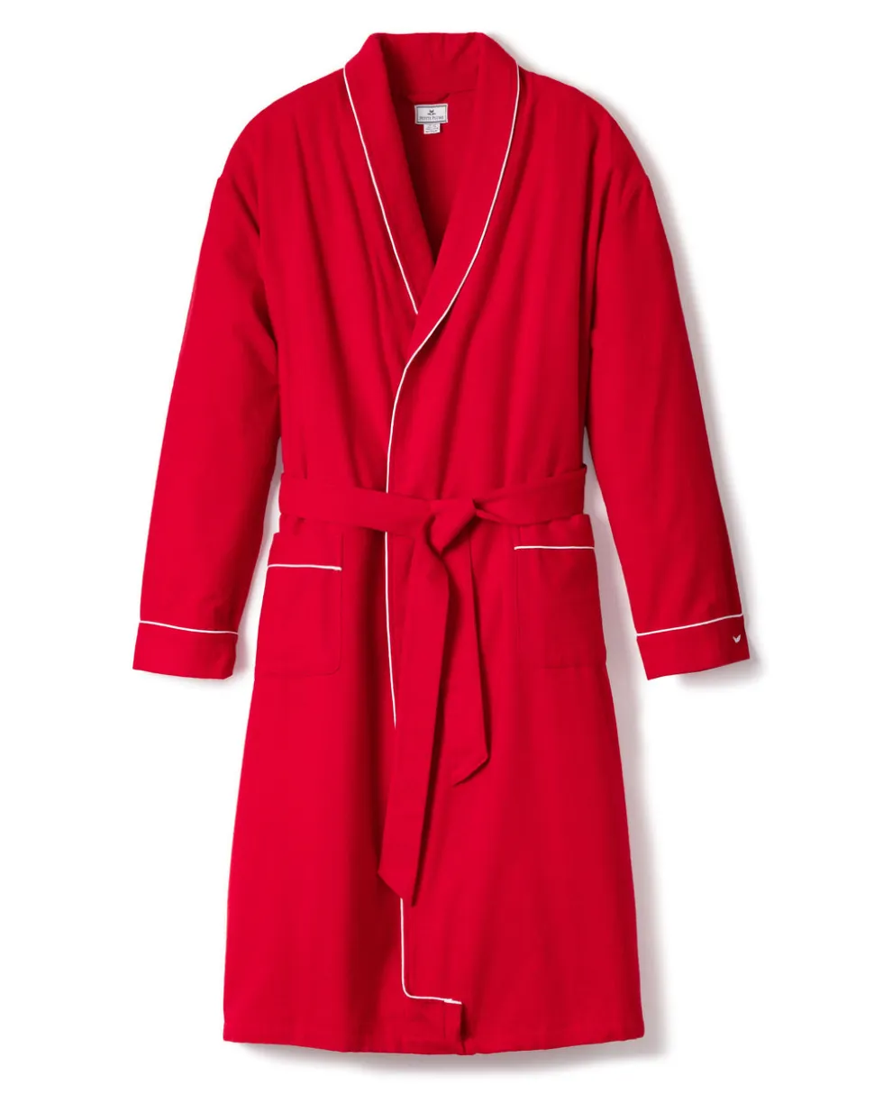 Men’s Red Flannel Robe with White Piping