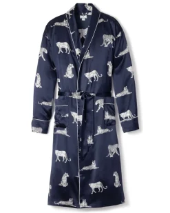 Men’s Silk Long Robe in Panthère de Nuit