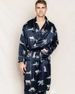 Men’s Silk Long Robe in Panthère de Nuit