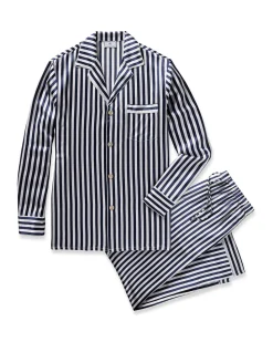 Men’s Silk Pajama Set in Navy Bengal Stripe