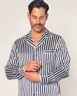 Men’s Silk Pajama Set in Navy Bengal Stripe